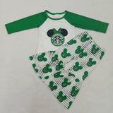 Promotional Cartoon Cup Green Girls Long Sleeve+Trousers Sets