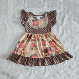 Promotional Pumpkin Brown Girls Short Sleeve Dress