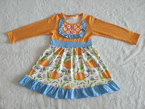 Promotional Pumpkin Orange Girls Long Sleeve Dress