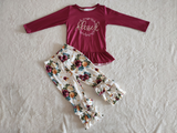 Promotional Bleassed Floral Red Girls Long Sleeve+Trousers Sets