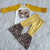 Promotional Wild Free Yellow Stripes Girls Long Sleeve+Trousers Sets