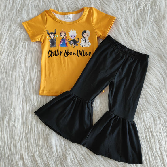 Promotional Letters Yellow Black Girls Halloween Outfits