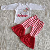 Believin Red White Stripes Girls Christmas Outfits