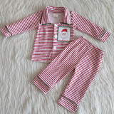 Santa Red Stripes Collar Boys Christmas Pajamas