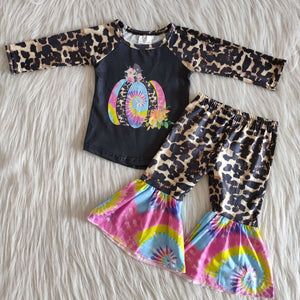 Promotional Leopard Print Pumpkin Tie Dye Black Girls Long Sleeve+ Trousers Sets