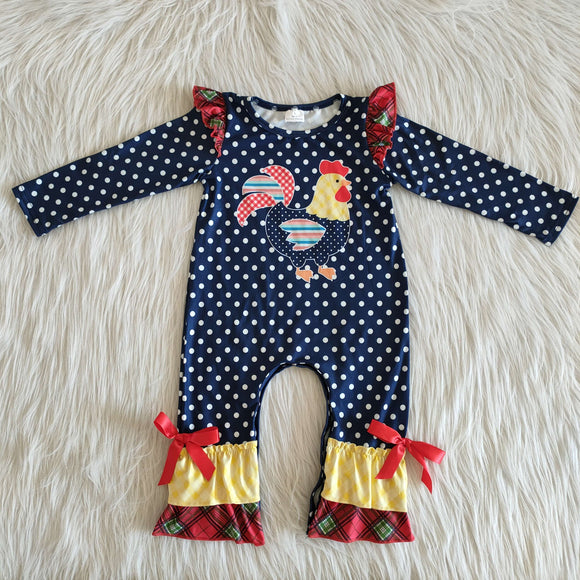 Baby Girls Chicken Navy Fall Romper