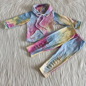 Promotional Purple Yellow Tie Dye Boys Fall Hoodie Sets