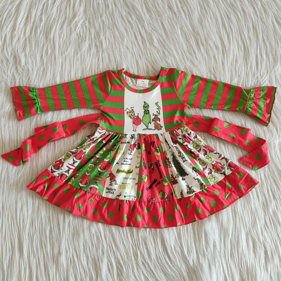 Cartoon Patchwork Girls Christmas Dress