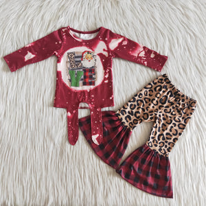 Criss-Cross Love Santa Leopard Print Girls Christmas Outfits