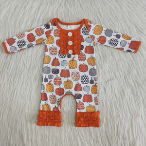 Pumpkins Orange White Girls Fall Romper