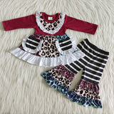 Promotional Pockets Black Stripes Girls Long Sleeve+Trousers Sets