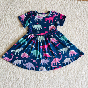 Promotional Dinosaur Love Blue Girls Valentine Dress