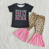 Promotional Pink Leopard Print Black Girls Short Sleeve+Trousers Sets