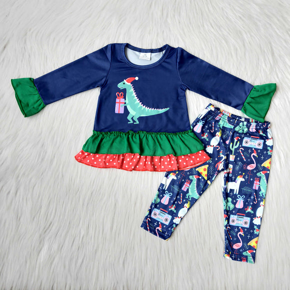 Promotional Dinosaur Gift Navy Legging Girls Christmas Outfits