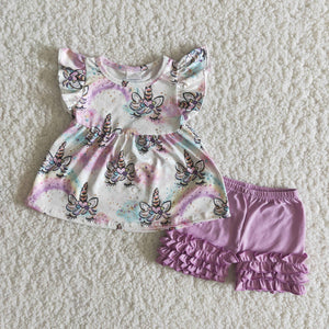 Promotional Purple Unicorn Girls Shorts Sets