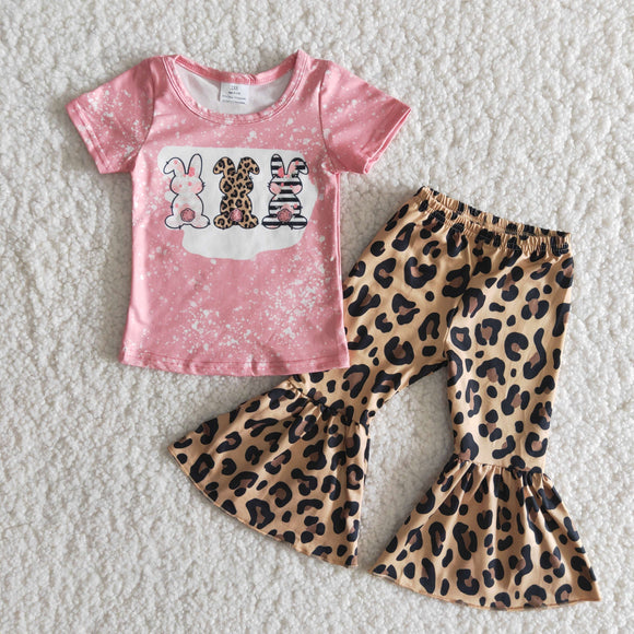 Bunny Leopard Print Pink Girls Easter Outfits