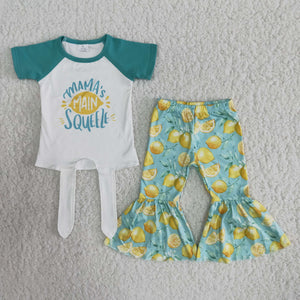 Promotional Criss-Cross Mama's Lemon Girls Short Sleeve+Trousers Sets