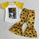 Promotional Sunflower Cow Yellow Girls Short Sleeve+Trousers Sets