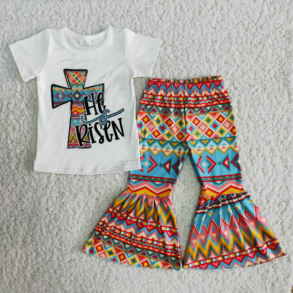 He is Risen Cross Aztec Girls Easter Outfits