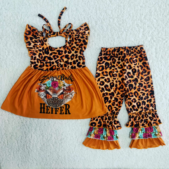 Promotional Heifer Orange Girls Short Sleeve+Trousers Sets