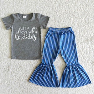 Promotional Girl in love with her daddy Gray Girls Short Sleeve+Trousers Sets