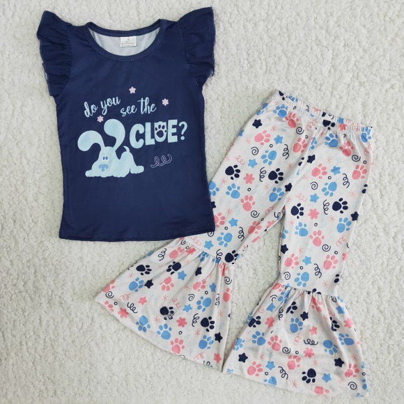 Promotional Cartoon Navy Girls Short Sleeve+Trousers Sets