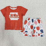 Promotional Red Tassels Strawberry Girls Shorts Sets