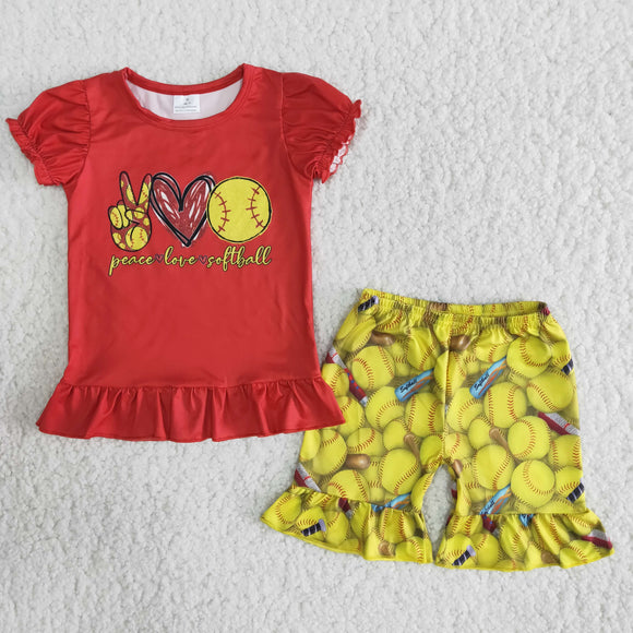 Promotional Softball Red Yellow Girls Shorts Sets