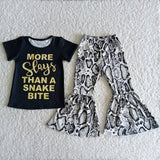 Promotional Golden Letter Snake Print Girls Short Sleeve+Trousers Sets