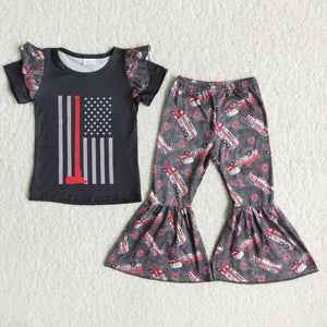 Promotional Flag Fire Fighting Truck Girls 4th of July Outfits