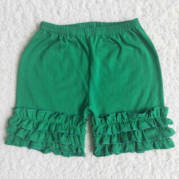 Green Ruffles Girls Plain Shorts
