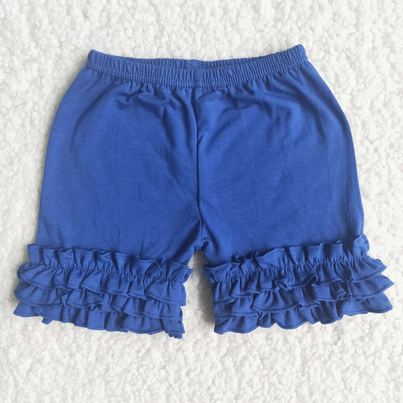 Blue Ruffles Girls Plain Shorts