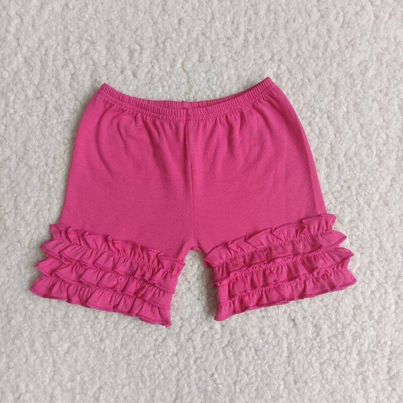 Hot Pink Ruffles Girls Plain Shorts