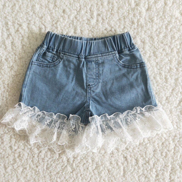 Lace Ruffles Girls Jeans Denim Shorts