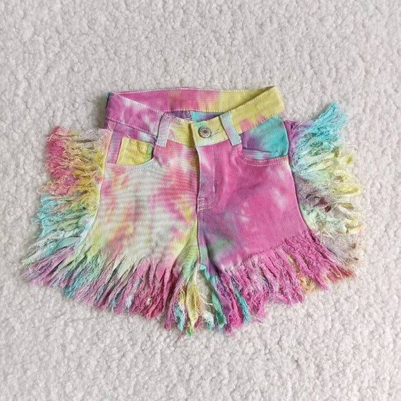 Tie Dye Tassels Girls Jeans Denim Shorts
