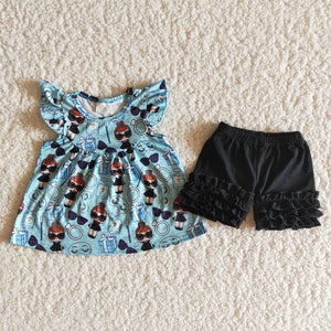Blue Cartoon Girls Shorts Sets