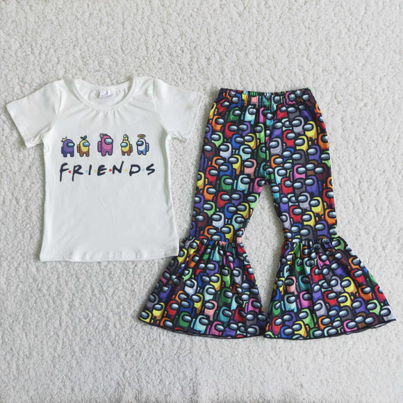 Promotional Cartoon Friends Girls Short Sleeve+Trousers Sets