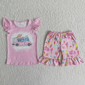 Promotional Popsicle Bus Pink Girls Shorts Sets