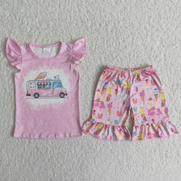 Promotional Popsicle Bus Pink Girls Shorts Sets