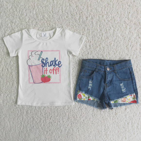 Strawberry Shake Jean Girls Shorts Sets