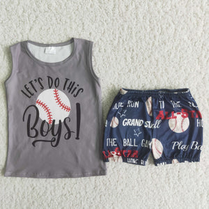 Gray Baseball Boys Shorts Sets