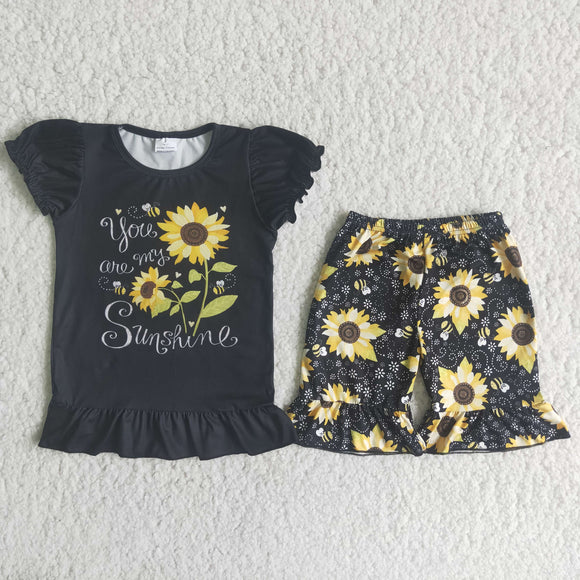 Black Sunflower Girls Shorts Sets