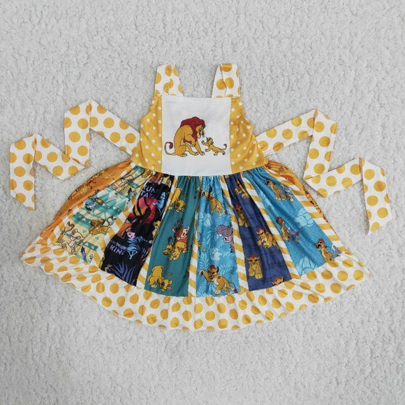 Promotional Cartoon Lion Yellow Girls Patchwork Dress