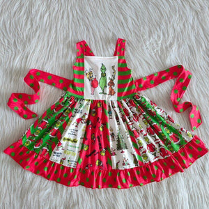 Cartoon Patchwork Girls Christmas Dress