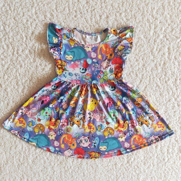 Promotional Cartoon Purple Mini Girls Flutter Sleeve Dress