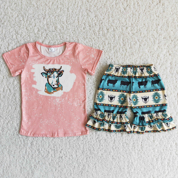 Promotional Cow Aztec Girls Shorts Sets