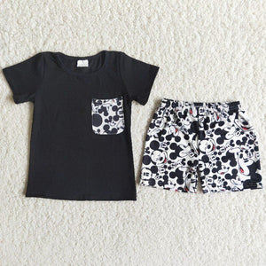 Promotional Cartoon Black Pocket Boys Shorts Sets