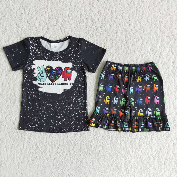 Promotional Cartoon Games Black Girls Shorts Sets