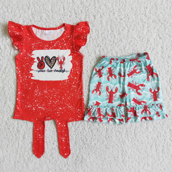 Promotional Criss-Cross Crawfish Red Girls Shorts Sets
