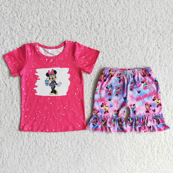 Cartoon Hot Pink Girls Shorts Sets